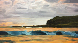 Oil Painting of Fingal Heads at sunset.